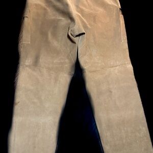 Khaki Women’s Suede Leather Pants with cargo style pockets